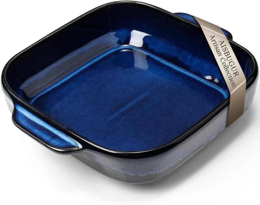 8X8 Baking Pan Ceramic Square Baking Dish Lasagna Pan with Double Handles Deep C