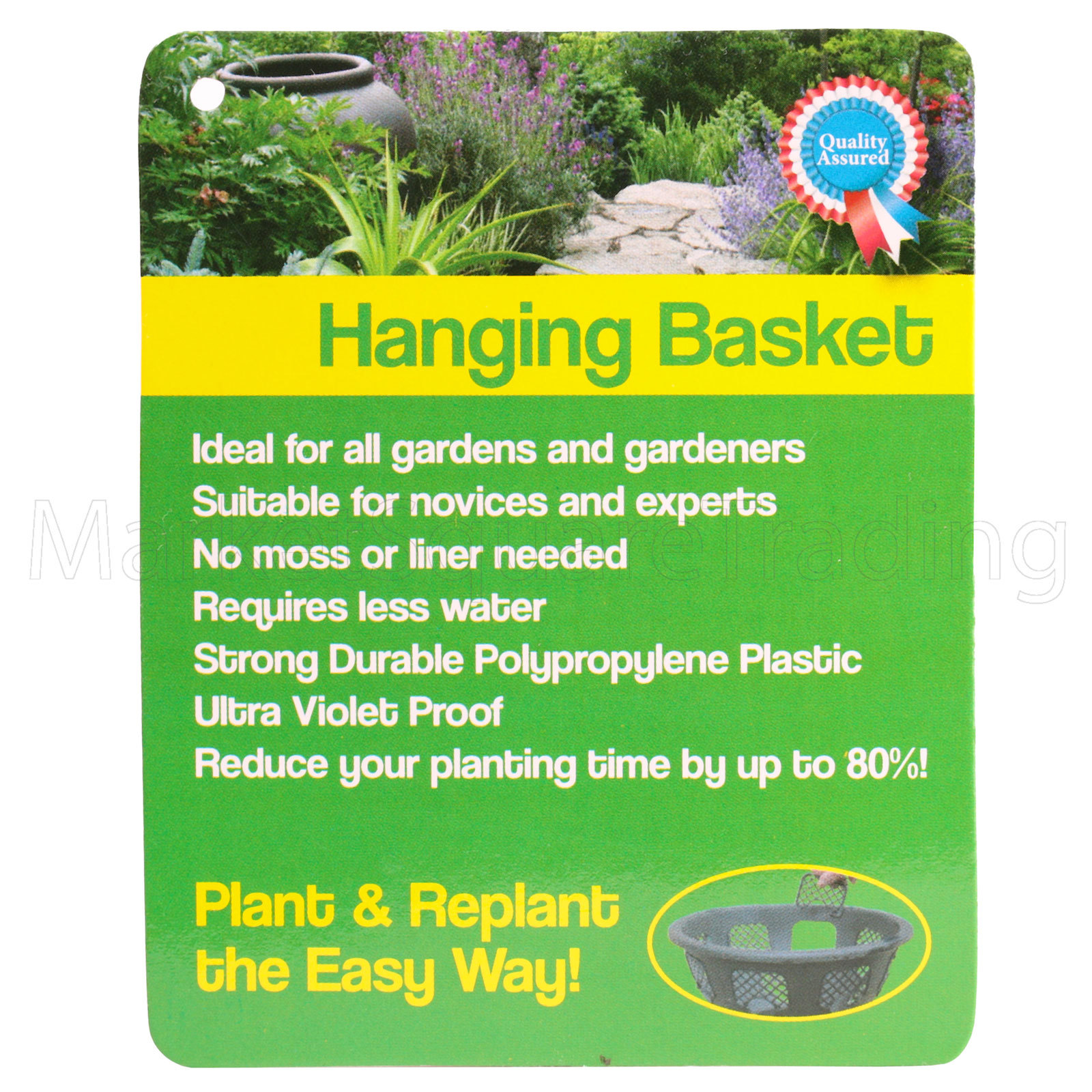 4 X EASY FILL PLASTIC HANGING BASKET BLACK 12"INCH 6 HOLE TOUGH GARDEN