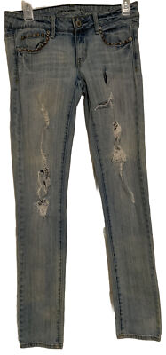 American Eagle Jeans Live Your Life Distressed Embellished Stretch Sz 2 Reg