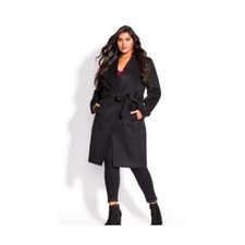 City Chic Coat So Sleek - Black - 14 / Xs New