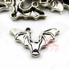 Bat Charms - 10/20/50 Halloween Antiqued Silver Plated 23mm Pendants SC3032