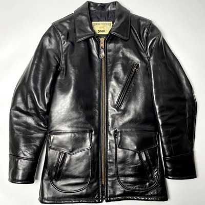 Schott 672H Horsehide Leather Car Coat Jacke Herren 34 schwarz