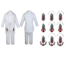 Baby Boy Christening Baptism Formal White Tail Suit Silver Maria on Stole Sm-20