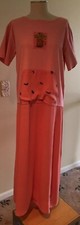 Mango Contrasting Cotton & Rayon Viscose T-Shirt Dress Long S/M Loose Fit Peach