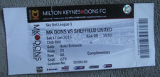 2014-15 MK Dons  v Sheffield United - League One  - Ticket Stub