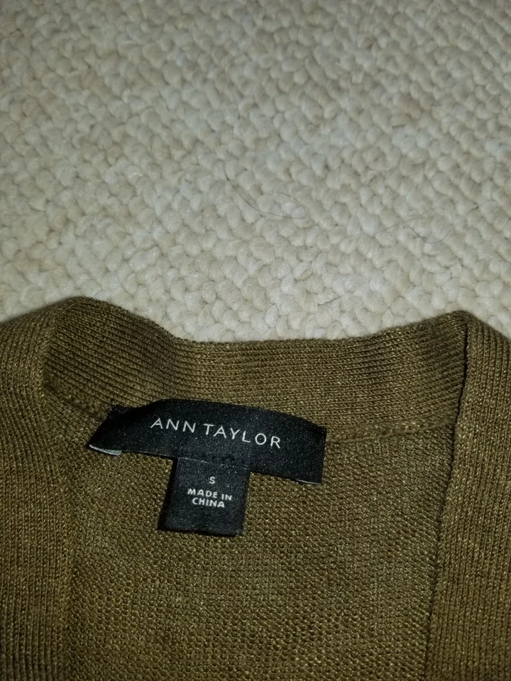 Suéter Mujer-ANN TAYLOR-marrón mezcla lino largo abierto cárdigan Clásico ls-S Foto 4 de 4