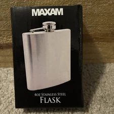 FLASK 4oz Tall Thin Stainless Steel Attached Screw Cap Hip Pocket Liquor Whiskey