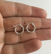 Italian .925 Sterling Silver 2x12mm Polished Hoop Earrings / Aretes de plata 925
