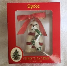 Spode Christmas Tree Ornament Puppy Dog Holding Stocking New in Box