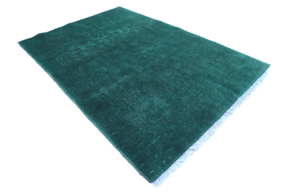 Alfombra teñida verde 3x5 años 90 antigua turcomana anudada a mano alfombra de lana - alfombra de entrada Foto 4 de 4