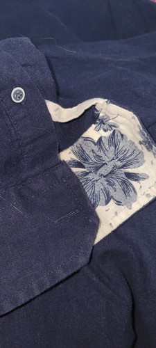 Report Collection Mens Medium Navy Linen Blend Long Sleeve Button Up Top - Picture 4 of 8