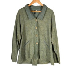Winter Sun Button Up Jacket Tunic Womens L Green Checks Cotton Pockets Lagenlook