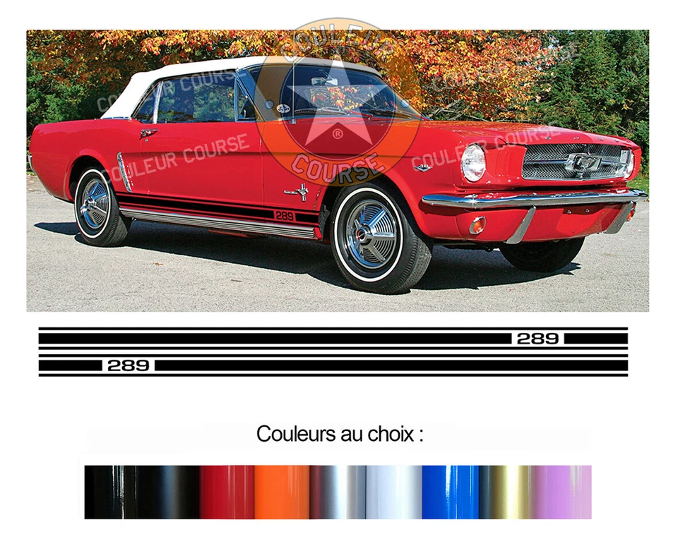 2 X BANDE BAS DE CAISSE POUR FORD MUSTANG 289 AUTOCOLLANT STICKER AUTO BD601-9