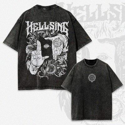 Alucard Hellsing Hand Signs Unisex Oversize Anime Manga Washed Heavyweight Cotto