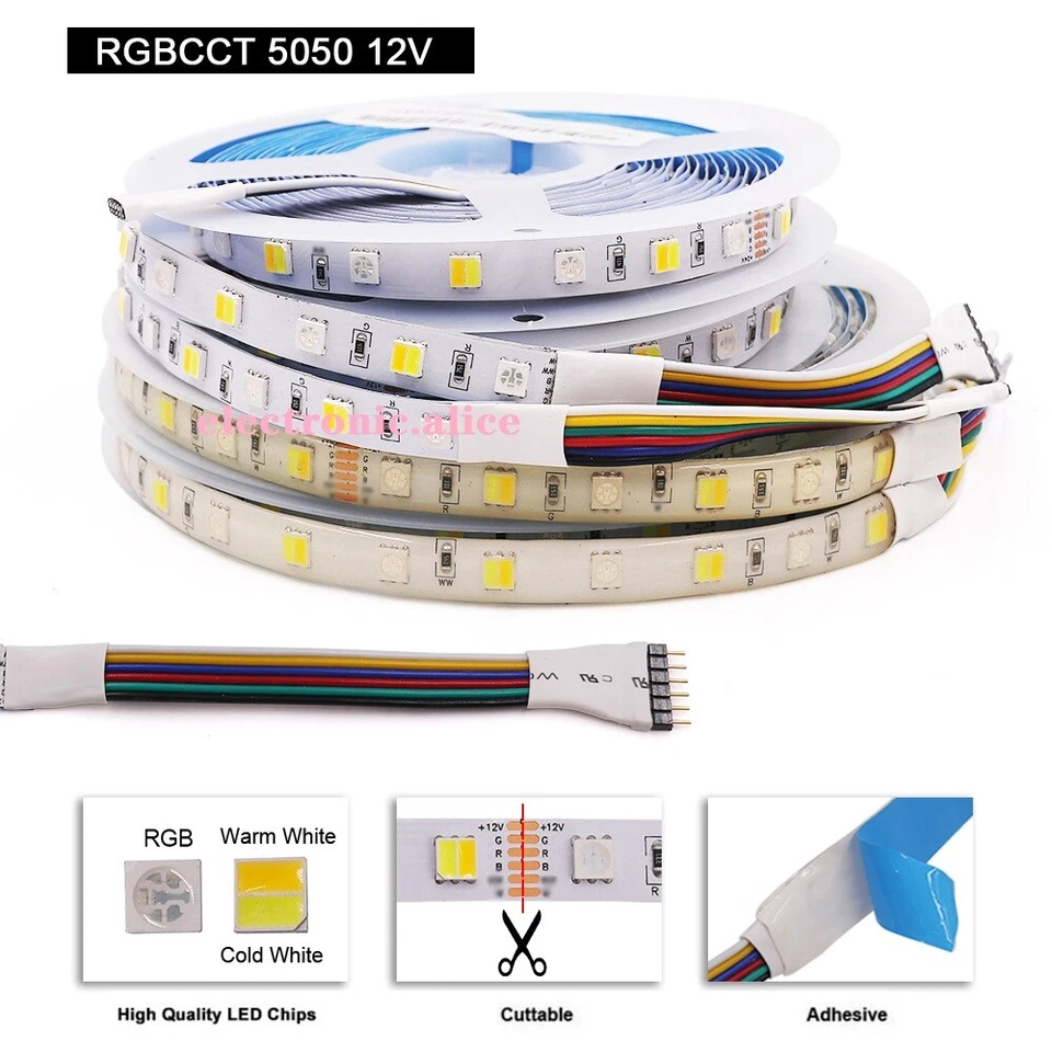 DC 12V-24V SMD 5050 RGB LED Strip Waterproof CCT RGBW RGBWW string light 5m - Image 4 of 4