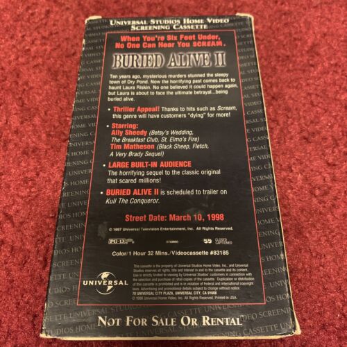 Buried Alive II 2 (VHS, 1997) Ally Sheedy Horror Rare Cult Classic - Picture 2 of 3
