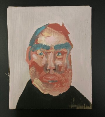 Original Outsider Art Elderly Man Naive Primitive Naive Portrait Painting Green