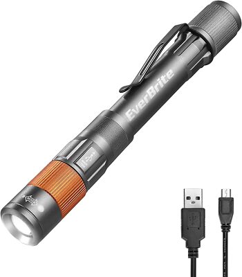 EverBrite Rechargeable Pen Light Zoomable Water Resistant Aluminum Multi-colors