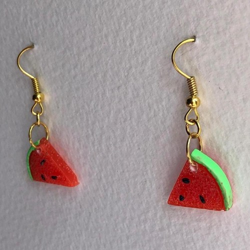 Small Fruit slice earrings , Earrings Kitsch 4 cm long , watermelon orange kiwi - Picture 24 of 51