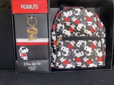 Peanuts Snoopy Holiday Christmas 3 Pcs Gift Set Backpack Keychain Wallet New