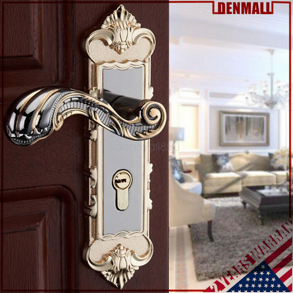 Antique Privacy Door Security Entry Lever Handle Mortise Latch Locks + Keys Gold-image