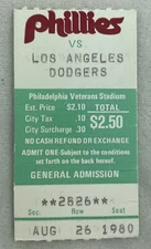 MLB 1980 08/26 LA Dodgers at Philadelphia Phillies Ticket-HR:Ron Cey,Dusty Baker
