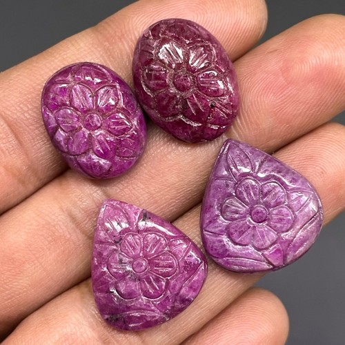 4 Pcs Natural Ruby Unheated Rare Moghul Carved Exclusive Gemstones Lot 64.80 Cts - Picture 13 of 20