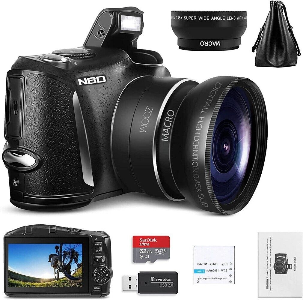 Digital Camera 4K 48Mp Compact Camera Vlogging Camera With 32G Sd Card And Bag