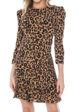 Bardot XS 4 Leopard Print Lined Dress Womens Puff Sleeve Ruffles MSRP 129.