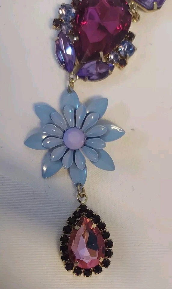 Kristall Halskette Strasssteine Blüten-Collier Necklace Collier Neu Ungetragen - Bild 4 von 4