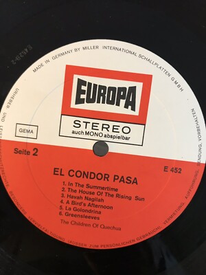 El Condor Pasa In The Summer Time Yellow River Europa Record Album