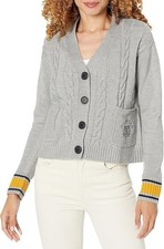 Tommy Hilfiger Womens XS Varsity Cable-Knit Gray Cardigan Sweater Preppy NWT