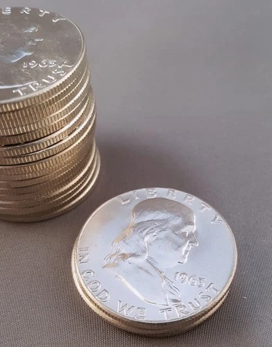 1963 HALF ROLL (10 COINS) FRANKLIN HALF DOLLAR * BU * (SPOT PRICE $103/oz !