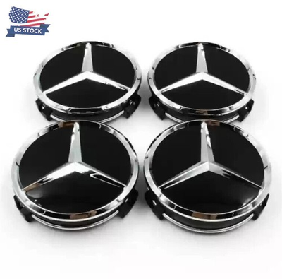 #ad #ad BLACK MERCEDES BENZ SET OF 4 X 75MM 2.95in Wheel Center Caps Fits Most Models US $9.99