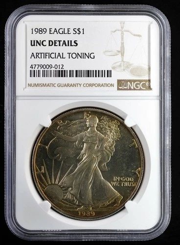 1989 American Silver Eagle NGC UNC Details Toning | UNC BU ASE