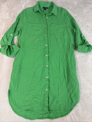 Saks fifth Ave Green Dress Women s L Gauze Resort Cotton Coastal Summer Breeze