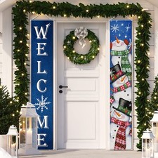 Winter Snowman Welcome Door Banner, Watercolor Xmas Snowman Front Door Porch ...