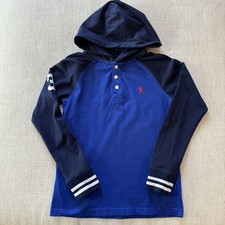 Polo Ralph Lauren Shirt Boys Medium 10/12 Blue White Long Sleeve Hoodie