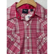 NWT Cruel Girl Pink Plaid Western Shirt Rhinestone Studded Pearl Snaps Women's M