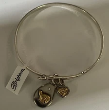 NWT BRIGHTON ART & SOUL PEACE ON EARTH DOVE BANGLE SILVER-BRUSHED GOLD