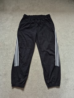 SIZE L 16 18 ADIDAS BLACK 3 WHITE STRIPE CUFF HEM TRACKIES JOGGERS BOTTOMS