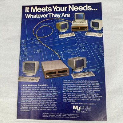 MuSYS NETwork 8816 Multi-User Computer Vintage Print Ad 1983 Retro Tech Decor