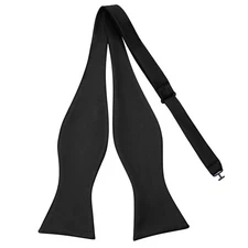 Mens Black Solid Self Bow Tie Jacquard Woven Silk Bow Ties