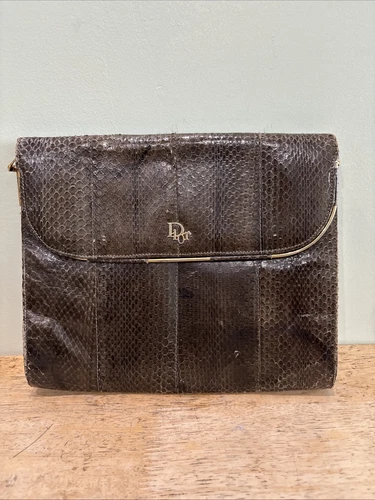 Pochette chaîne vintage Christian Dior marron peau de serpent *Lire*