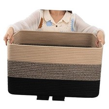 Large Blanket Basket Rectangle Woven Baskets, Nursery 22  x17  x12  Yellow Black