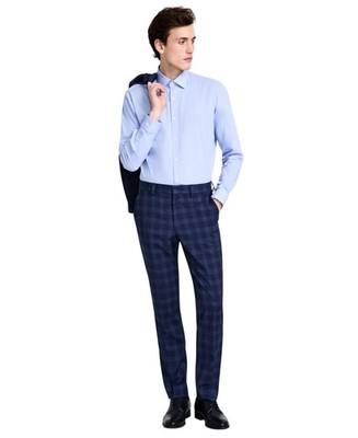Hugo Boss Mens Modern fit Dress Pants 40 / 32 Navy Blue Plaid Wool