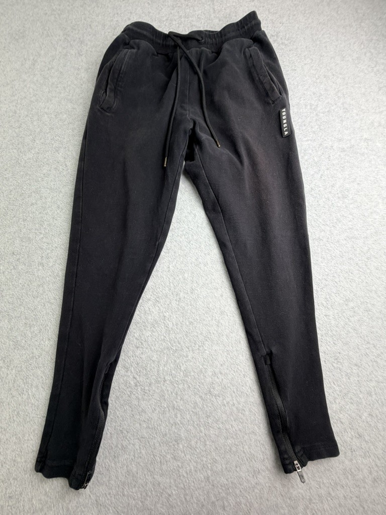 YOUNGLA Mens Joggers Sweatpants Medium Black Athletic Ankle Zip Drawstring