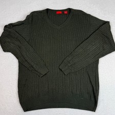 IZOD Mens L Moss Green 100 Cotton Pullover V-Neck Golf Sweater Classy Large