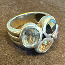 Silver-Tone Bezel Set 3-Stone Cubic Zirconia Cocktail Ring Size 6