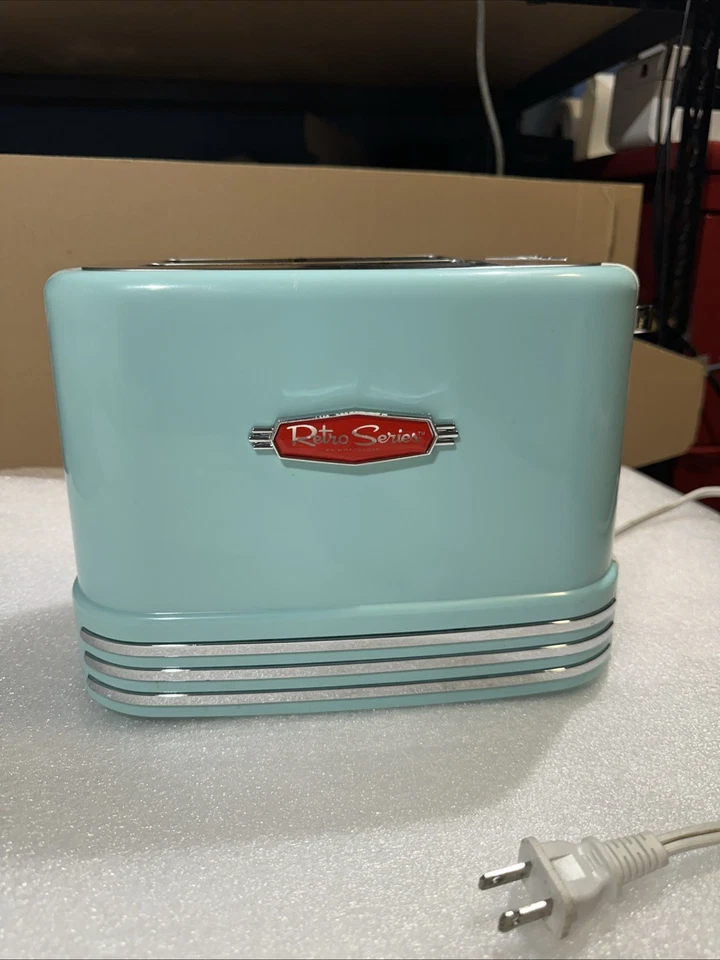 Tostadora Nostalgia Retro Ancha 2 Rebanadas, Diseño Turquesa Vintage con Bandeja para Migas Foto 3 de 4